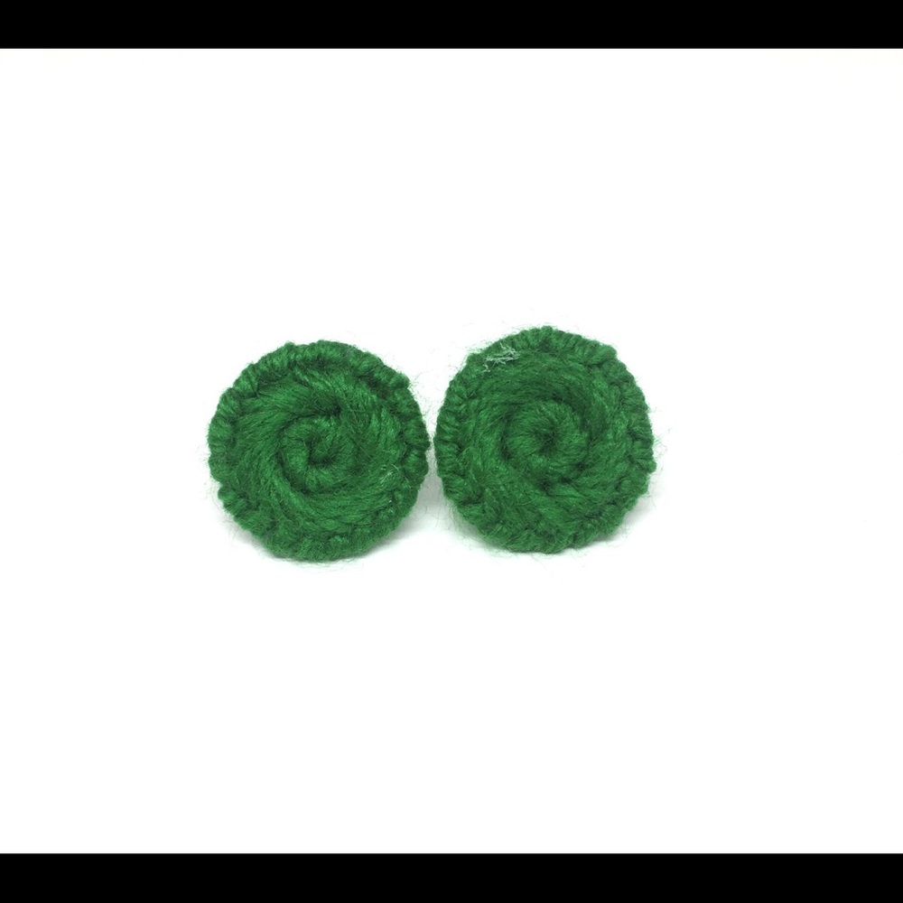 Green Button Stud Earrings